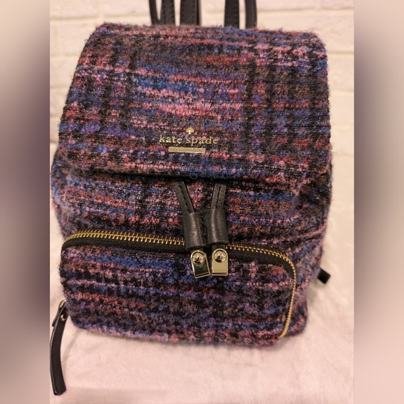 Kate Spade Emerson Fabric Jessa Tweed Backpack Burgundy/Multi 90's Inspired Bag - Picture 15 of 16
